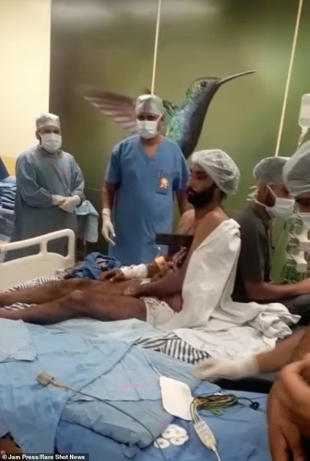 Doctors used high strength cutters to saw off the end of the rod before removing the remaining length of iron from Hardeep's chest. He was placed on a ventilator after the operation as a precaution