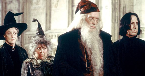 File photo dated 26/10/02 of Maggie Smith, Miriam Margolyes, Richard Harris and Alan Rickman star as Minerva MacGonagall, Professer Sprout, Albus Dumbledore and Severus Snape in the fantasy movie 'Harry Potter and the Chamber of Secrets'. Dame Maggie Smith died in hospital on Friday, her sons Chris Larkin and Toby Stephens said in a statement. Issue date: Friday September 27, 2024. PA Photo. See PA story DEATH Smith. Photo credit should read: Visual/allaction.co./PA Wire