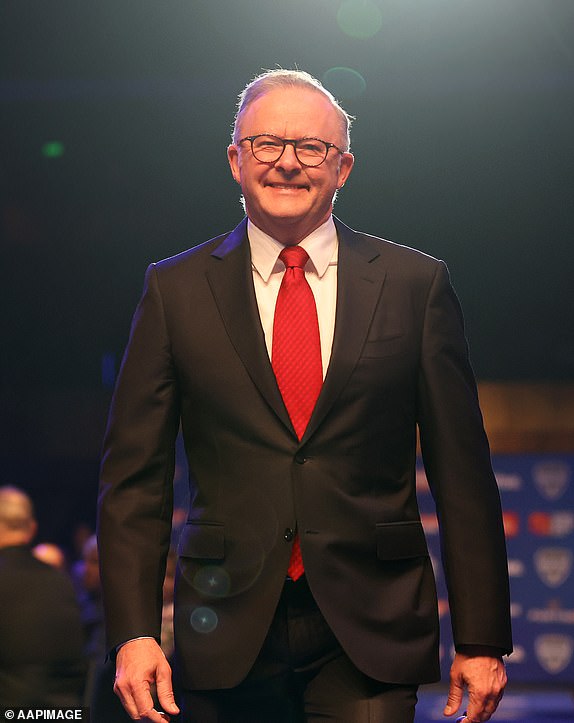 Prime Minister  Anthony Albanese arrives during the AFL Grand Final Breakfast at the Melbourne Exhibition and Convention Centre in Melbourne, Saturday, September 28, 2024. The Sydney Swans are set to take on the Brisbane Lions at the MCG for the 2024 AFL Grand Final. (AAP Image/Con Chronis) NO ARCHIVING