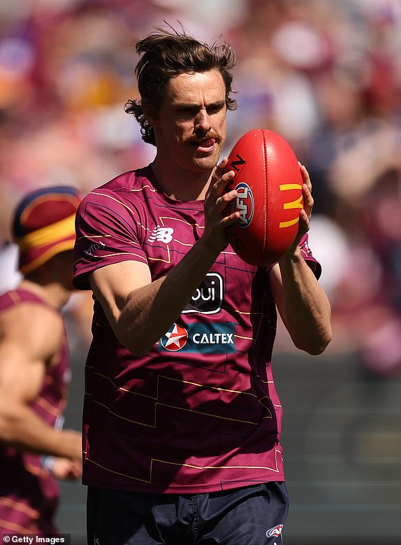 MELBOURNE, AUSTRALIA - SEPTEMBER 27: Joe Daniher of the Lions during the Brisbane Lions captain's run at Melbourne Cricket Ground on September 27, 2024 in Melbourne, Australia. (Photo by Robert Cianflone/Getty Images)