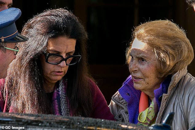 Pictured: Francoise Bettencourt Meyers (left) and mother Liliane Bettenourt leave the RITZ hotel on October 21, 2016 in Paris, France - a year before Liliane passed away making her daughter the richest woman in the world