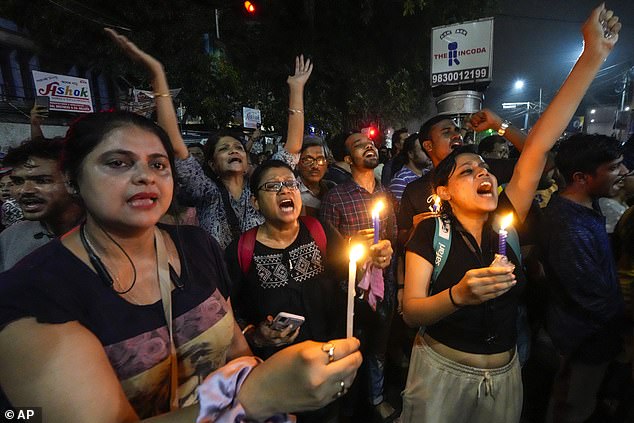 The largest event, described as a 'Reclaim The Night' march, saw thousands of protesters gathering at the city's busy Shyambazar five-point crossing at the start of the country's Independence Day celebrations on August 14