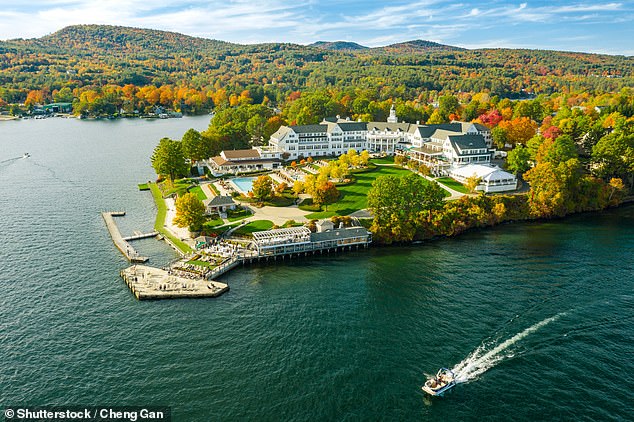 Annabelle stops in Lake George (seen above). 'Stretching for over 50km, its banks are dotted with small resorts and palatial mansions, dating back to when the lake was a summer playground for millionaire industrialists of the Gilded Age,' she writes