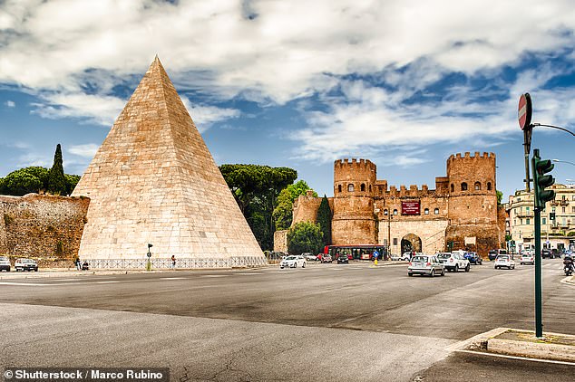 During her tour of Rome, Jo passes the city's 2,000-year-old Egyptian Pyramid (pictured)