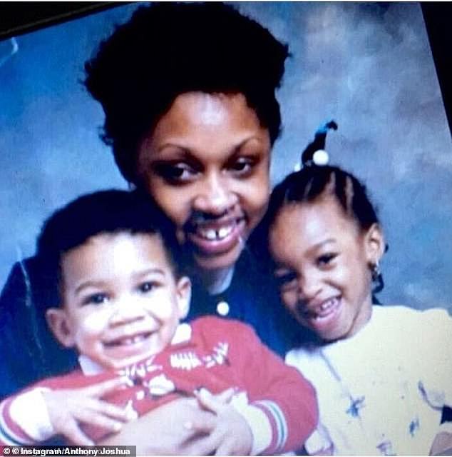 A young Anthony (left) with his sister and mum Yeta, who still live with her son until recently and is known as the boss of the Joshua family Instagram