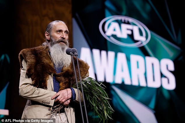 According to Stokes, the ceremonies are dividing and confusing Australians - while also saying they're becoming 'overdone' (pictured, Uncle Colin Hunter performs the Welcome at the AFL Awards last month)