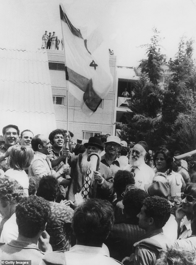 Rescued Israeli hostages being greeted by friends and relatives at Ben Gurion Airport near Tel Aviv, on their return to Israel after Operation Entebbe