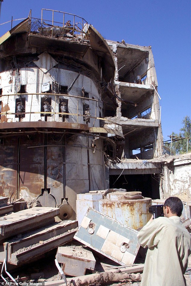 Journalists are shown the destroyed Russian-made Tammuz (Osirak) Iraqi nuclear reactor bombed by Israel during an air raid in 1981