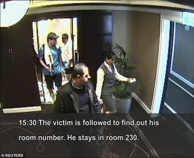 Hamas militant, Mahmoud al-Mabhouh (bottom), is shown being followed by his alleged killers in this CCTV handout from Dubai police February 15, 2010