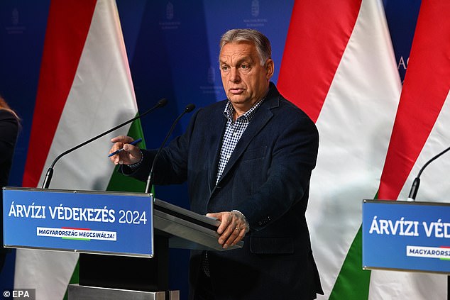 Hungarian Prime Minister Viktor Orban holds a press briefing on flood protection developments on September 19