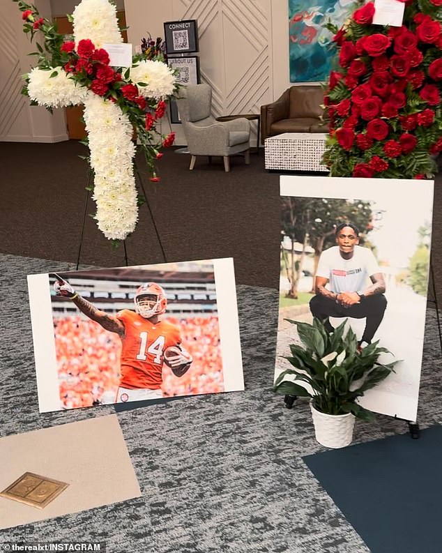 Thomas also shared a look at two pictures of his former teammate near a cross flower display