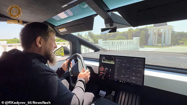 Kadyrov behind the wheel of the futuristic vehicle in Chechnya, Russia in August