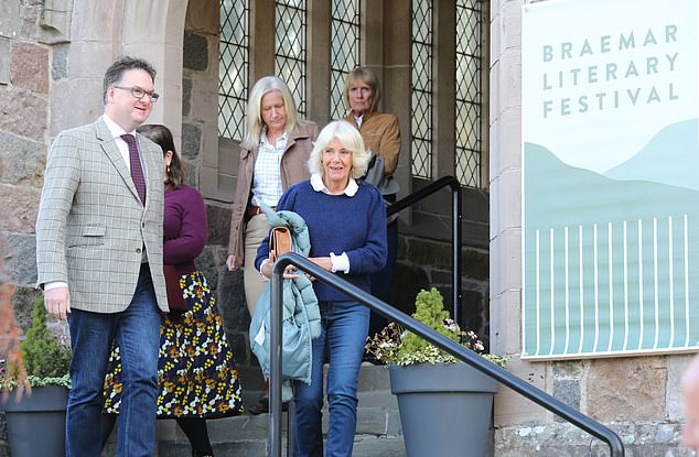 Queen Camilla cut an effortlessly elegant figure as she attended Braemar Literary Festival in Aberdeenshire today