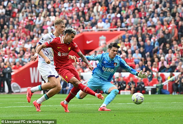 Luis Diaz (centre) scored two goals inside the opening 28 minutes to put the Reds in control