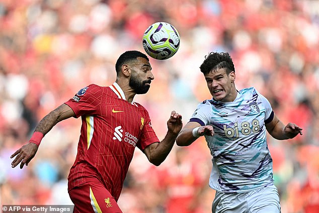 The torment Milos Kerkez suffered at the hands of Salah was evident in first half stoppage time when he felt compelled to haul the Egyptian down