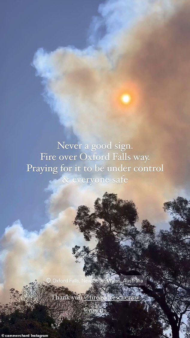 Cam shared an image of the smoke in the sky obscuring the sun, and shared that it was not 'a good sign'