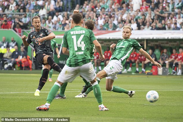 The England captain struck Bayern Munich's third goal in a 5-0 win over Werder Bremen