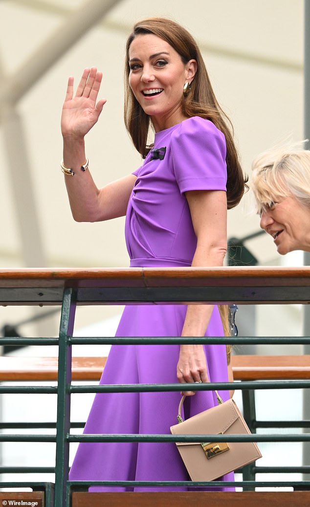 Pictured: the Princess of Wales made one of her only solo engagements this year when she attended the Wimbledon men's singles final in July 2024