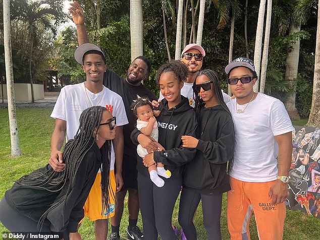 Diddy shares a total of seven kids with four different women. He is dad to sons Quincy, 33, Justin, 30, and Christian, 26, and daughters Chance, 18, Jessie and D’Lila, 17, and Love, 23 months; seen with all his seven children