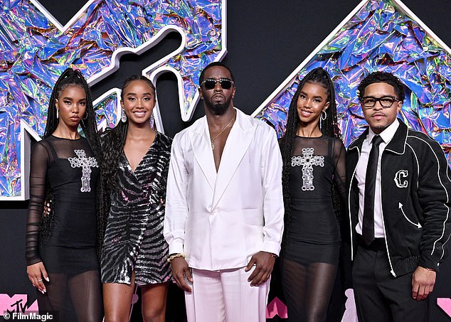 Diddy — who's been charged with sex trafficking and racketeering — 'is very concerned about his kids and their well-being' a source told People; (L-R) Jessie, Chance, Diddy, D'Lila and Justin seen in 2023