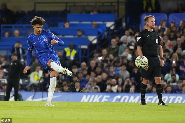 Joao Felix's free-kick deflected off the back of Barrow keeper Paul Farman to give Chelsea a 3-0 advantage at the break