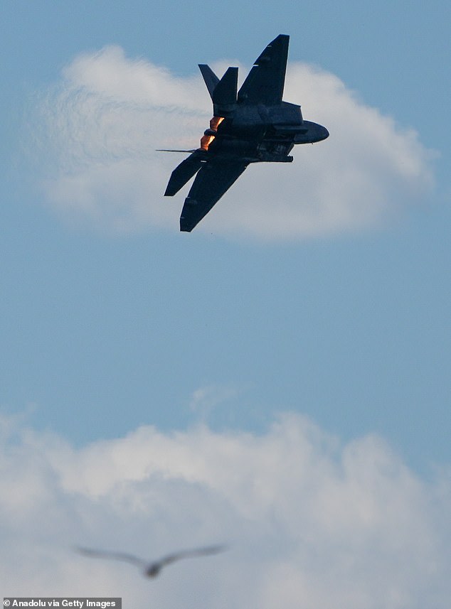 The odd pic shows a seemingly circular white object that had been shot down by a US Air Force F-22 Raptor stealth fighter in a joint mission with the Canadian Armed Forces. Above, another USAF F-22 Raptor during an air show over Toronto, Canada on August 31, 2024