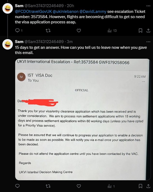 Several Britons took to social media in recent days warning they or members of their family are trapped, having not received any response from the British consulate