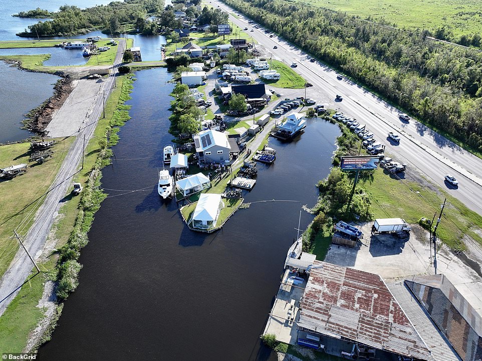 They were surrounded by water, parked cars and several local businesses