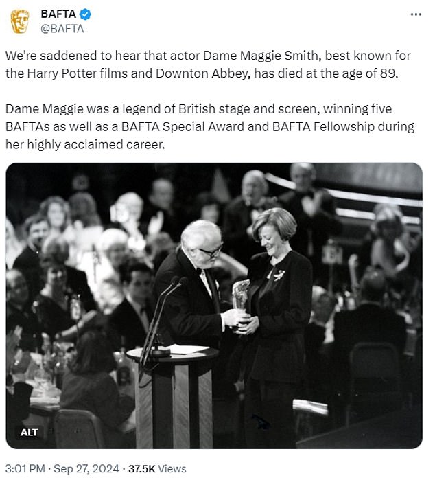 Dame Maggie was described as a 'legend of British stage and screen' by BAFTA after she won five of their awards during her illustrious career