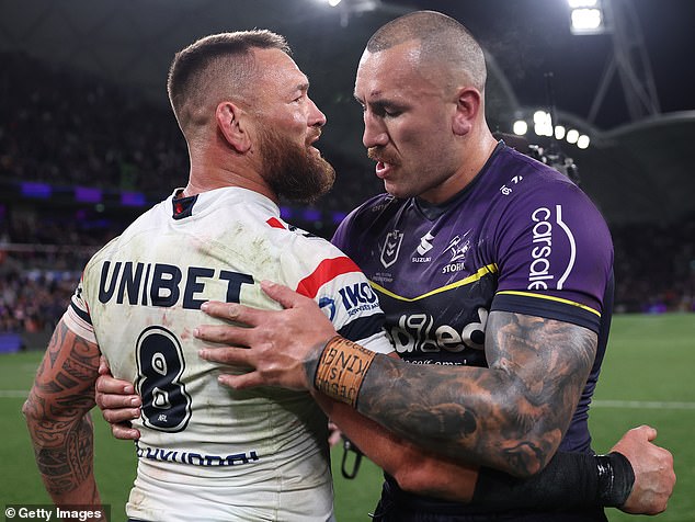 Waerea-Hargreaves takes a moment with friend and rival Nelson Asofa-Solomona