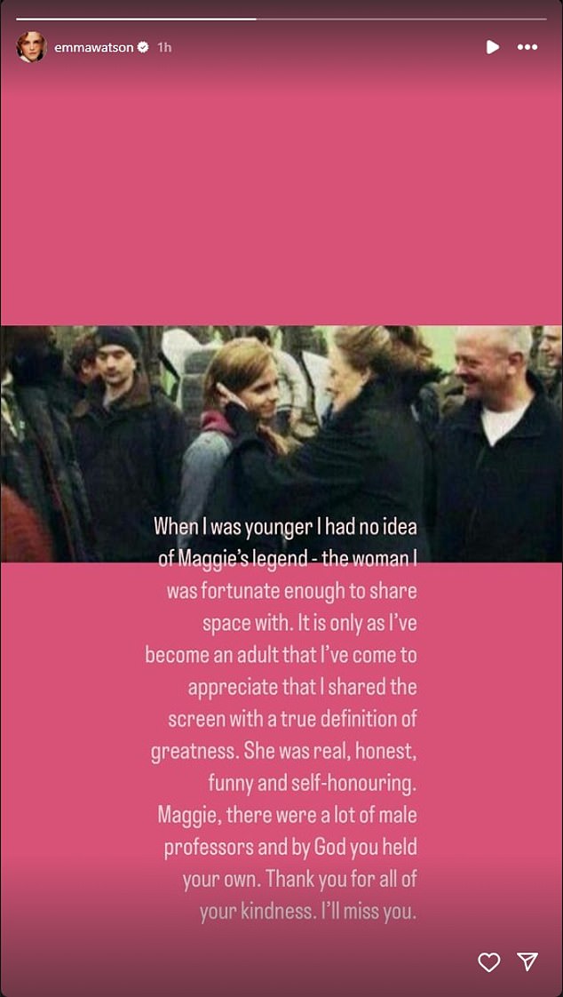 Emma Watson, who played Hermione Granger, posted a heartfelt message on her Instagram story