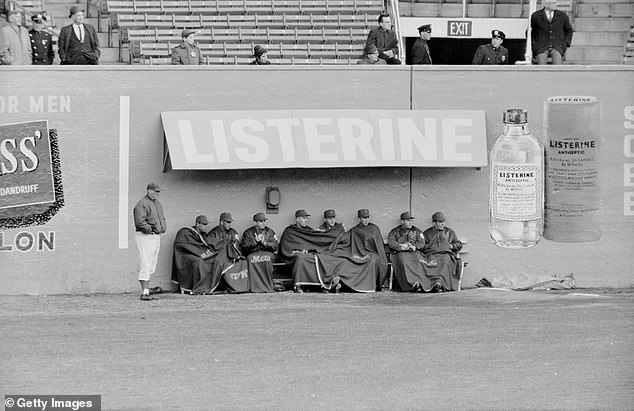 The 1962 Mets pitchers stay warm at the Polo Grounds, where the bullpen was in fair territory