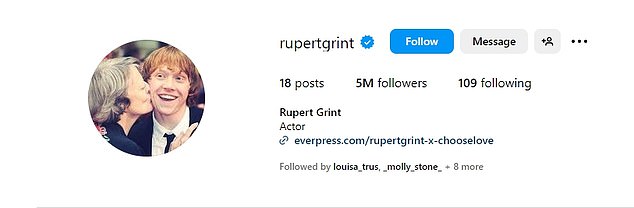 Rupert Grint, who played Ron Weasley in the Harry Potter franchise, updated his Instagram profile picture to a sweet throwback of Maggie and himself to pay tribute to her