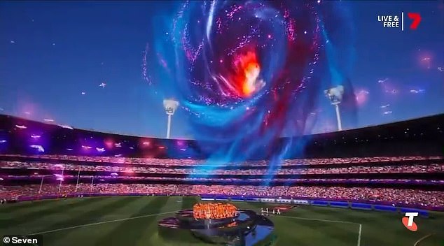 Viewers at home were treated to an extra surreal experience with a bizarre galaxy appearing on top of the stadium during Katy's set in one unusual moment