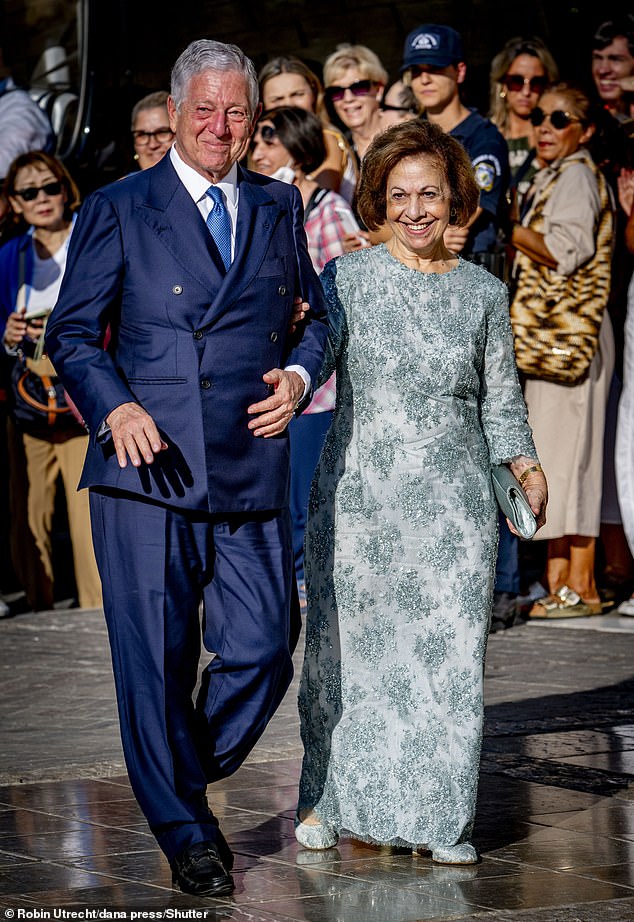 Crown Prince Alexander of Serbia and Princess Catherine of Serbia arrive at the wedding putting on a glamorous display donning different shades of blue