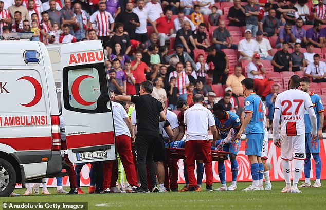 He was taken from the pitch to hospital in an ambulance after being treated by medical staff