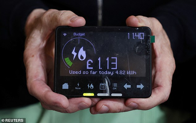 The average household energy bill is set to soar by £149 a year as Ofgem increases its energy cap this winter (Stock image of a person holding a smart energy reader)