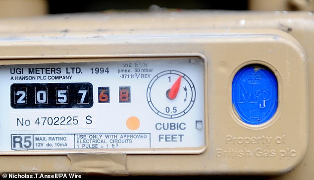 The latest cap will be just 6 per cent or £117 lower than it was compared to the same period last year (Pictured: A gas meter)