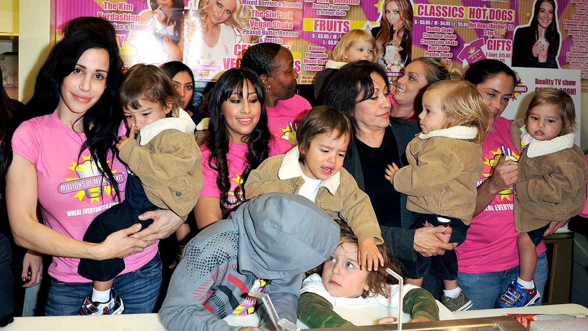 Octomum Nadya Suleman and her large family plus helpers launch their signature Milkshake at 'Millions of Milkshakes'