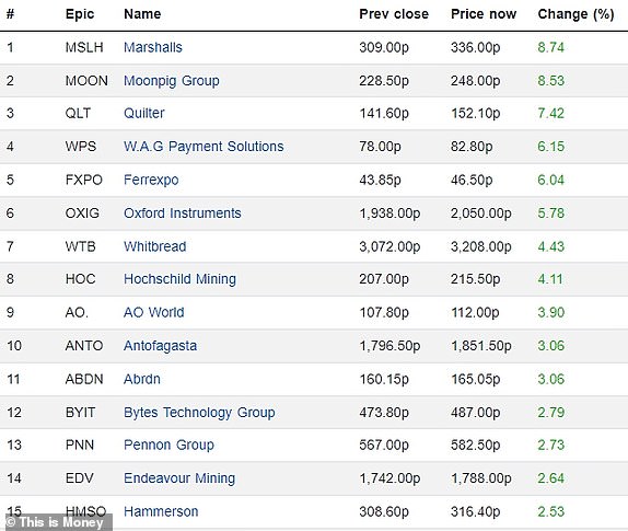 Top 15 rising FTSE 350 firms 16102024