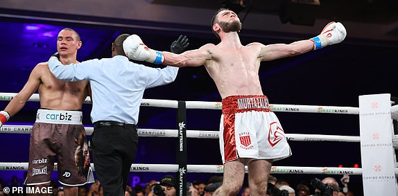 A supplied image obtained Sunday, October 20, 2024 of Australian boxer Tim Tszyu (left) during the IBF super-welterweight world title fight against Russian Bakhram Murtazaliev, at Caribe Royale Resort, Orlando, Florida, USA. (AAP Image/No Limit Boxing) NO ARCHIVING, EDITORIAL USE ONLY