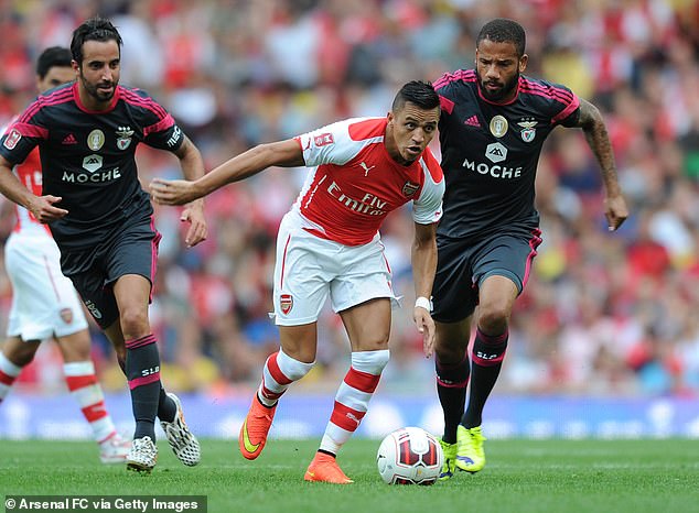 Amorim (left) pictured playing for Benfica against Arsenal at the Emirates in August 2014