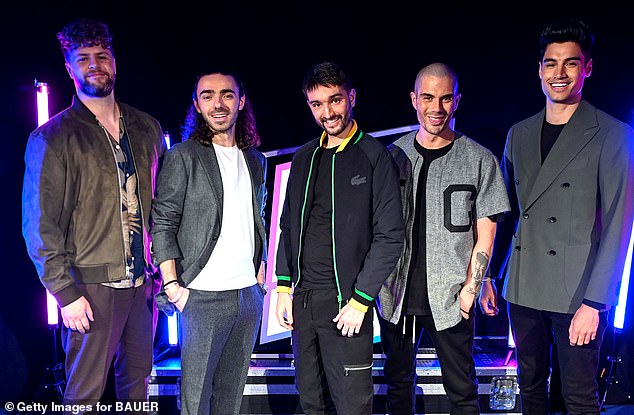 L-R: The Wanted stars Jay McGuiness, Nathan Sykes, Tom Parker, Max George and Siva Kaneswaran in 2021