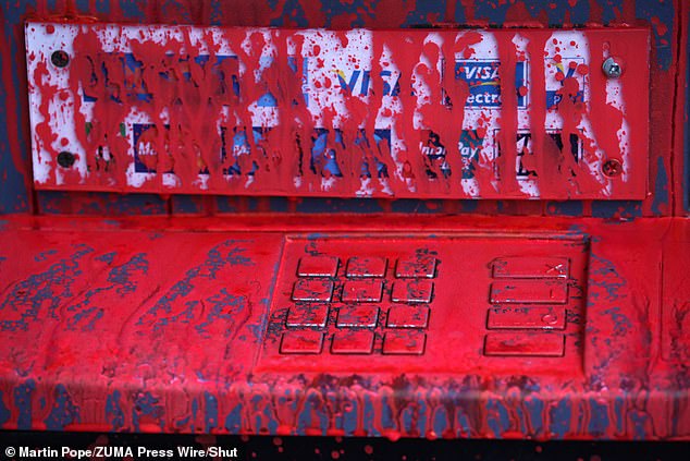 The St Johns Wood branch cash machines were covered with red paint after the branch was targeted by activists on June 10