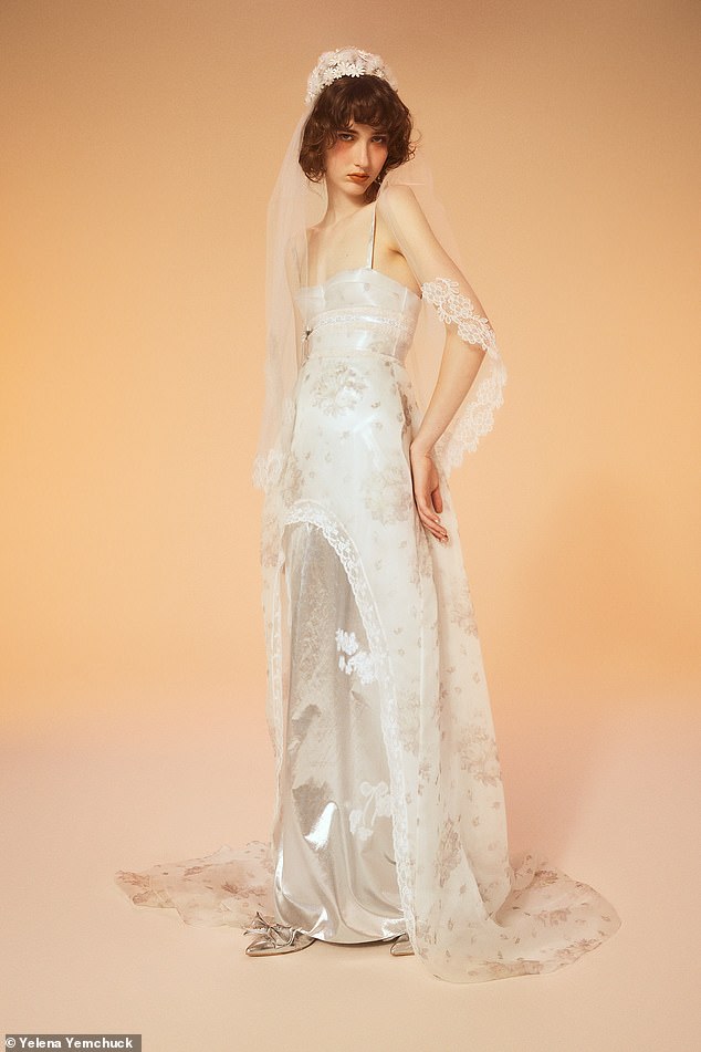 For the bride looking to the future, Giovanna Randall, Founder and Creative Director of HONOR, sprinkled references of science-fiction with dreamy, iridescent fabrications, sculptural silhouettes, and flowy tulle adorned with soft appliques and embroidered details in her 2025 collection