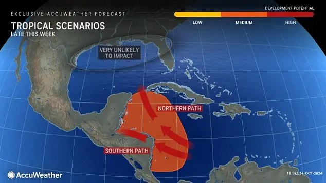 The tropical storm could head for Florida or Mexico and Central America over the next week