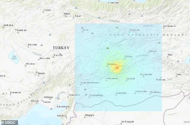 The USGC also uploaded a map showing the estimated intensity of the quakes