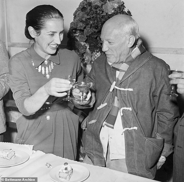 Picasso pictured with his wife Françoise in 1951. The jewellery designer also said that the putting the blame on men was 'a bit tough' and that her father was a man of his generation - Picasso having been born in 1881