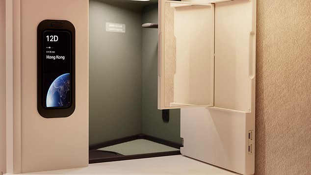 The side cabinet includes a bespoke headphone hook, a dedicated tray for water bottle stowage and a large personal mirror enclosed in the door