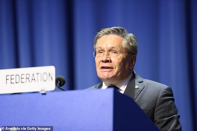 President of the Russian State Nuclear Energy Corporation Rosatom Alexey Likhachev delivers a speech during 68th General Conference of the International Atomic Energy Agency (IAEA) in Vienna, Austria on September 16, 2024